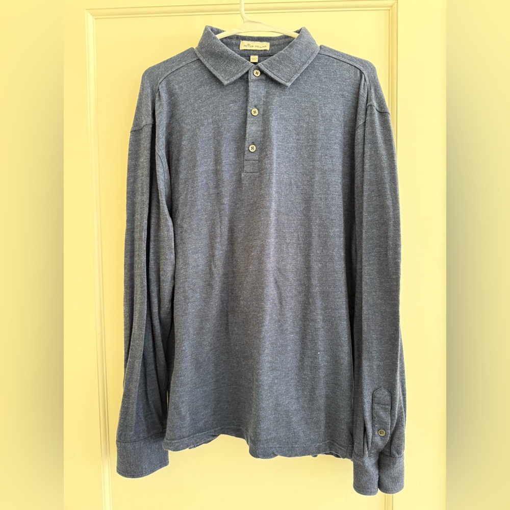 Peter Millar Navy Cashmere Long Sleeve Polo Shirt